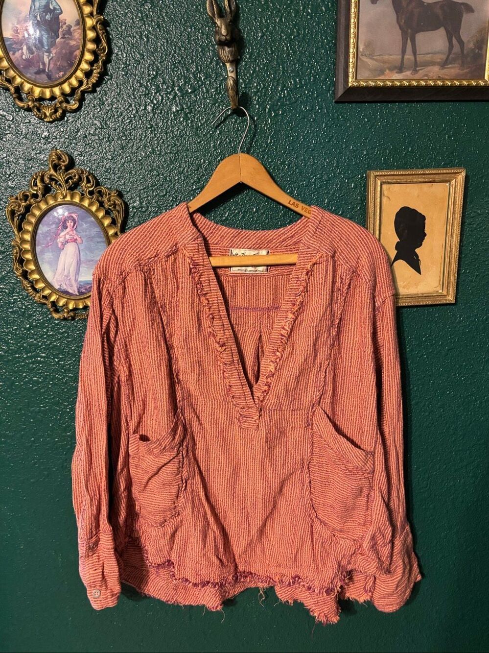 We the Free People By The Shore Slouchy V Neck Blouse Top XS Oversized Beachy